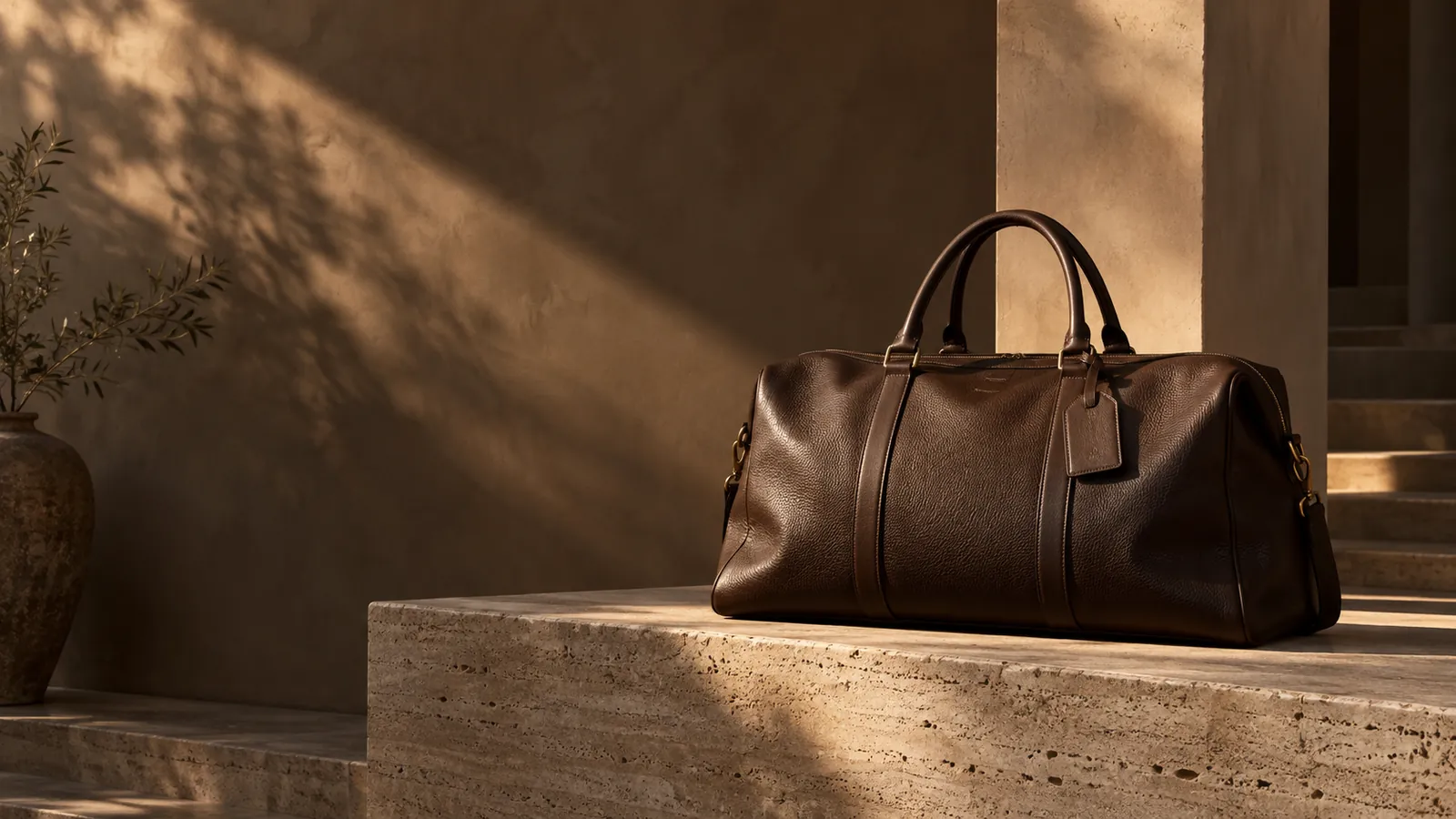 Leather bag showing material, shape and construction details